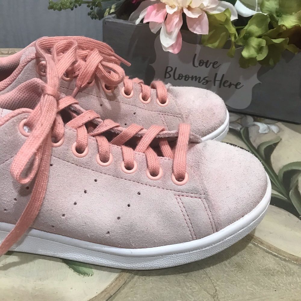 Adidas Stan Smith Blush Pink Suede Sneakers Youth US Sz 5.5 UK Sz 5 - Picture 6 of 16